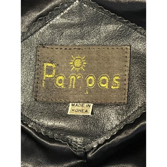 Pampas Leather Jacket Mens 42 Black Button Front Lined Pockets Collared Biker - Picture 9 of 15